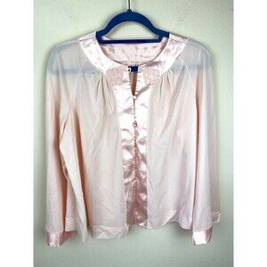 VTG Gossard Artemis Sheer Peignoir Top M Pink Long Sleeve Pajama Satin Trim 60s